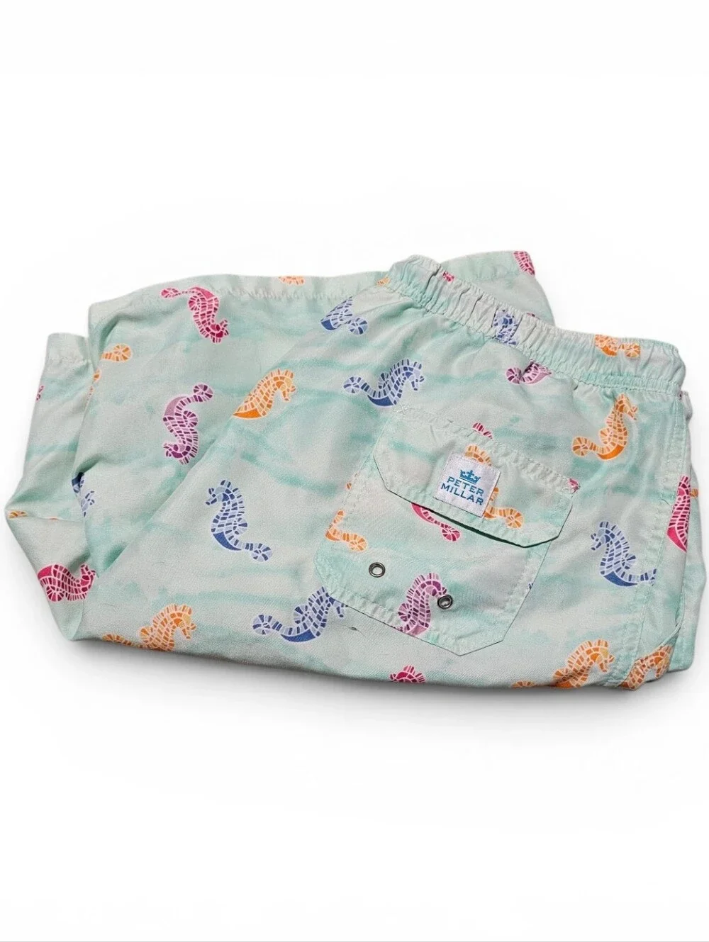 Peter Millar Seahorse 3 Pocket Drawstring Men's Swim Trunks Key Pocket Size XL